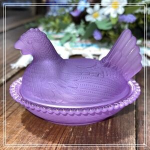 Glass Hen On Nest Candy Dish Lavender